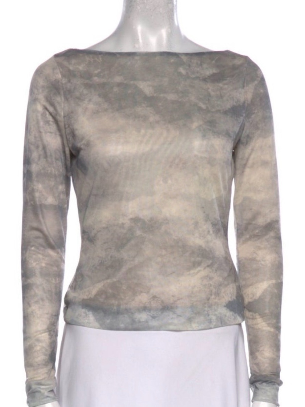 Reformation Cloud Wash Boatneck Long Sleeve Mesh Top in Gray